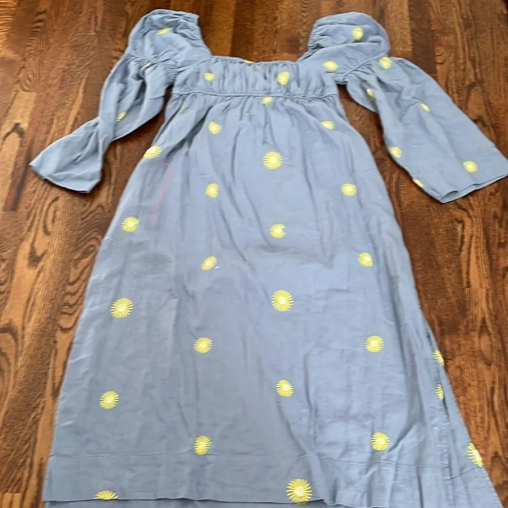 Free People Emory Dress Embroidered Sun Midi Size Medium Blue New